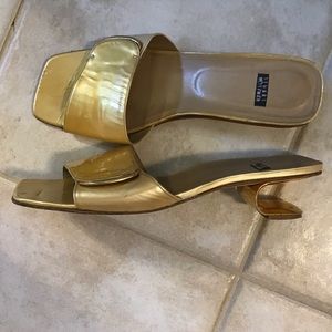 Stuart Weitzman sandals with funky gold heel